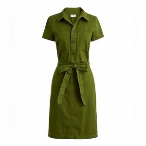 JCrew Army green belted shirt dress. Size 6.